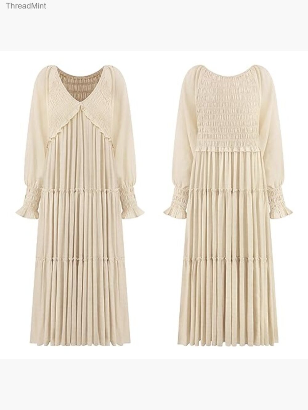 Long Sleeve V-Neck Maxi Dress Empire Waist Ruffle Hem Flowy Boho Casual - Picture 6 of 7